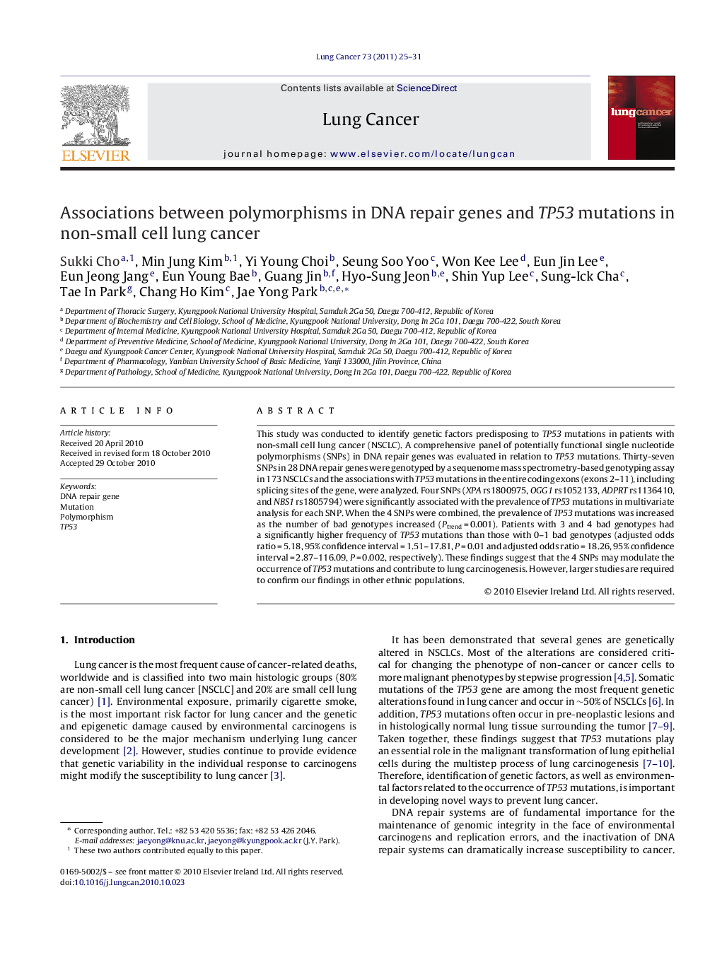 Associations between polymorphisms in DNA repair genes and TP53 mutations in non-small cell lung cancer