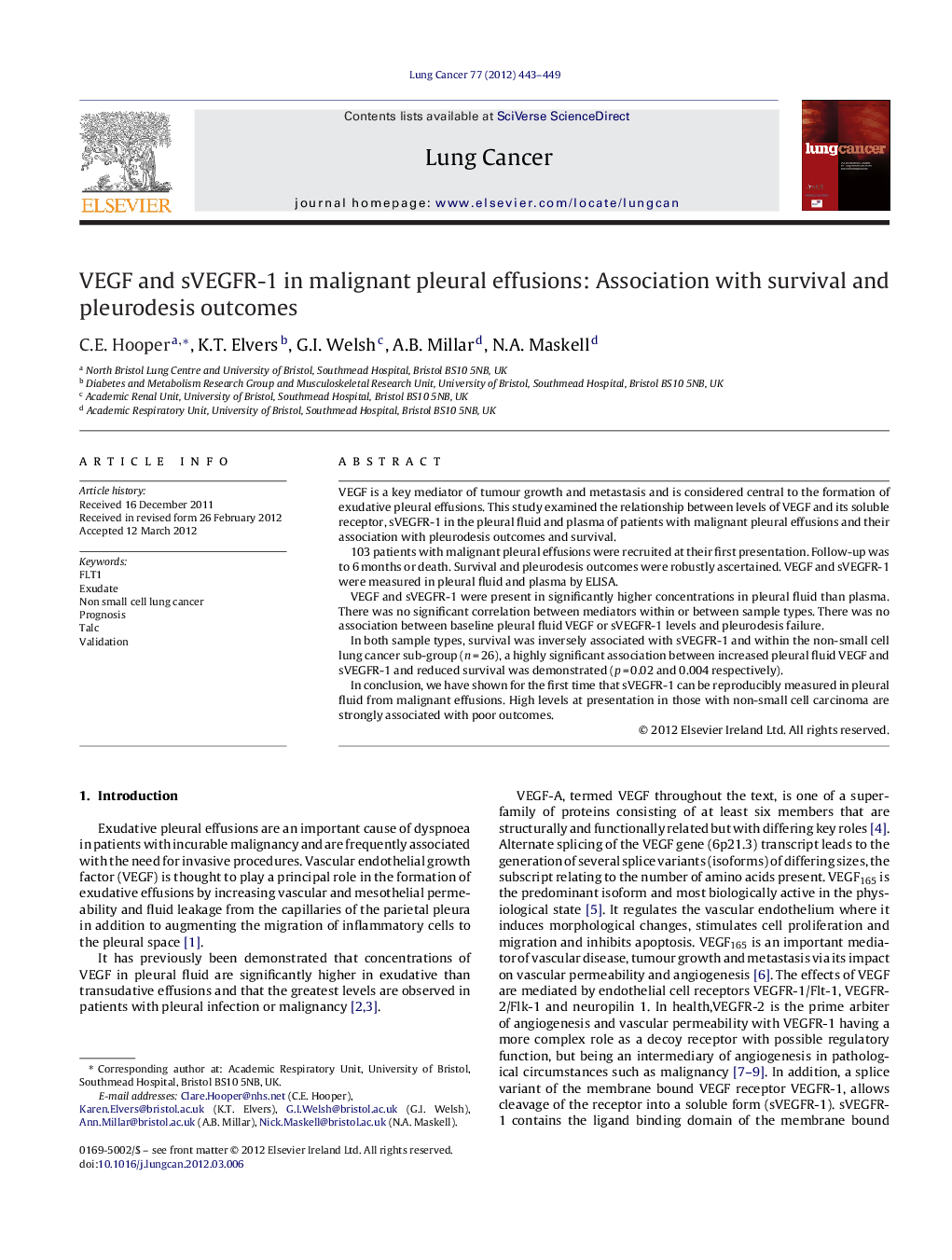 VEGF and sVEGFR-1 in malignant pleural effusions: Association with survival and pleurodesis outcomes