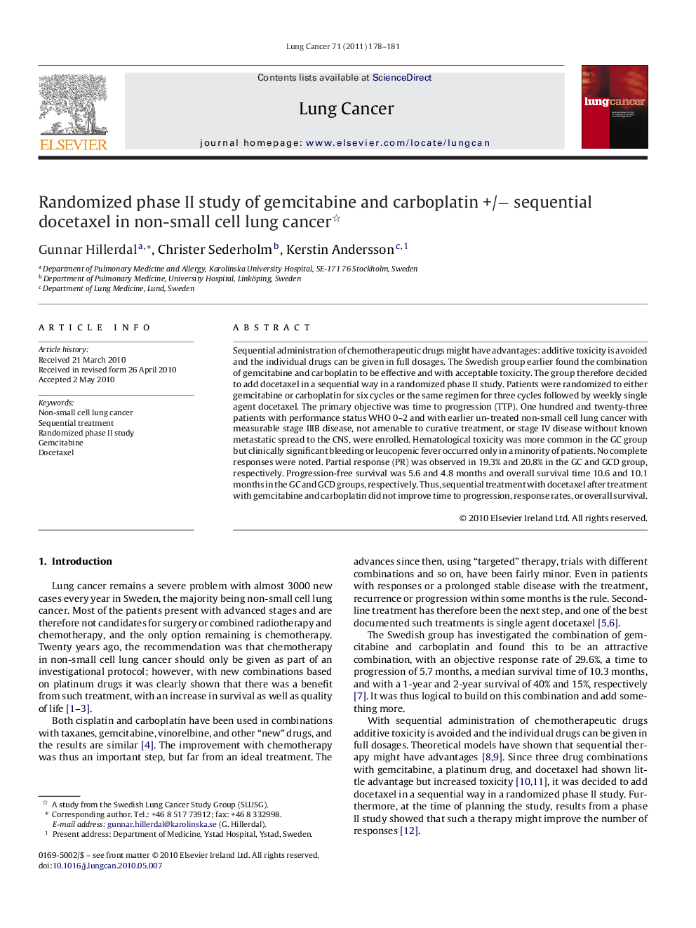 Randomized phase II study of gemcitabine and carboplatin +/− sequential docetaxel in non-small cell lung cancer 