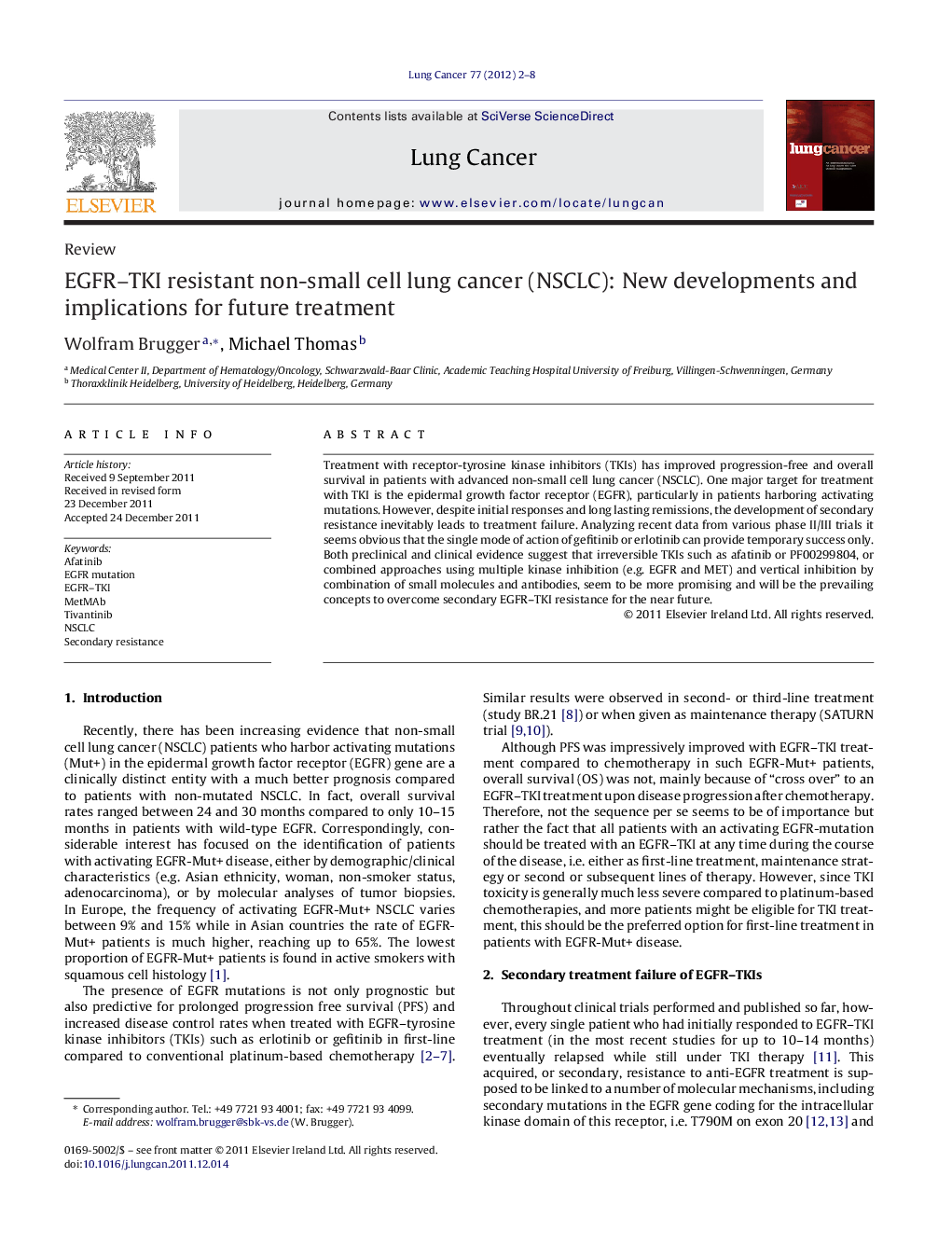 EGFR–TKI resistant non-small cell lung cancer (NSCLC): New developments and implications for future treatment