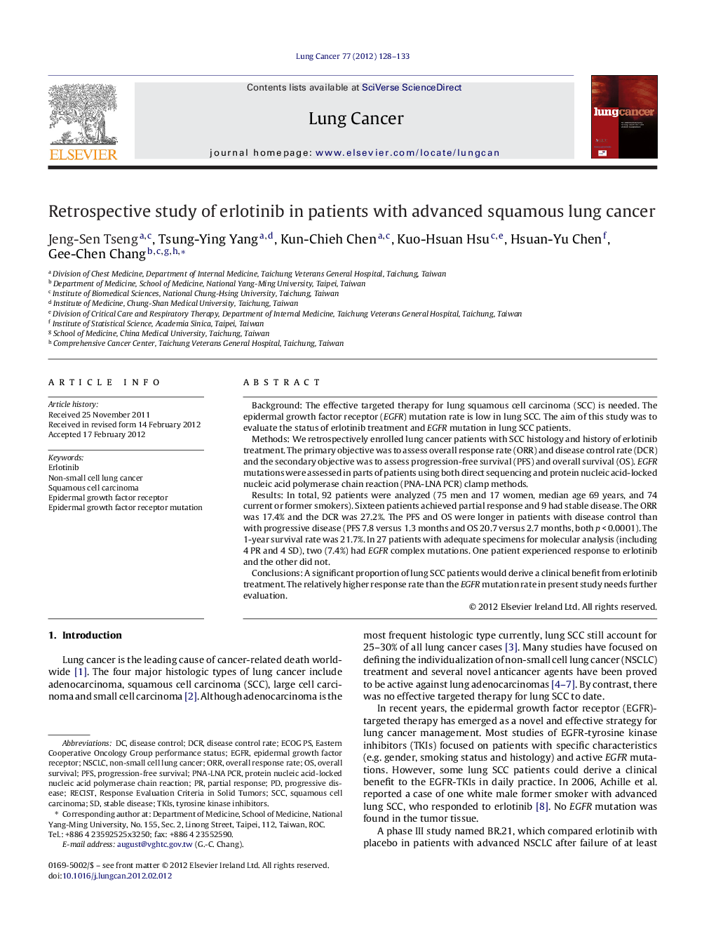 Retrospective study of erlotinib in patients with advanced squamous lung cancer