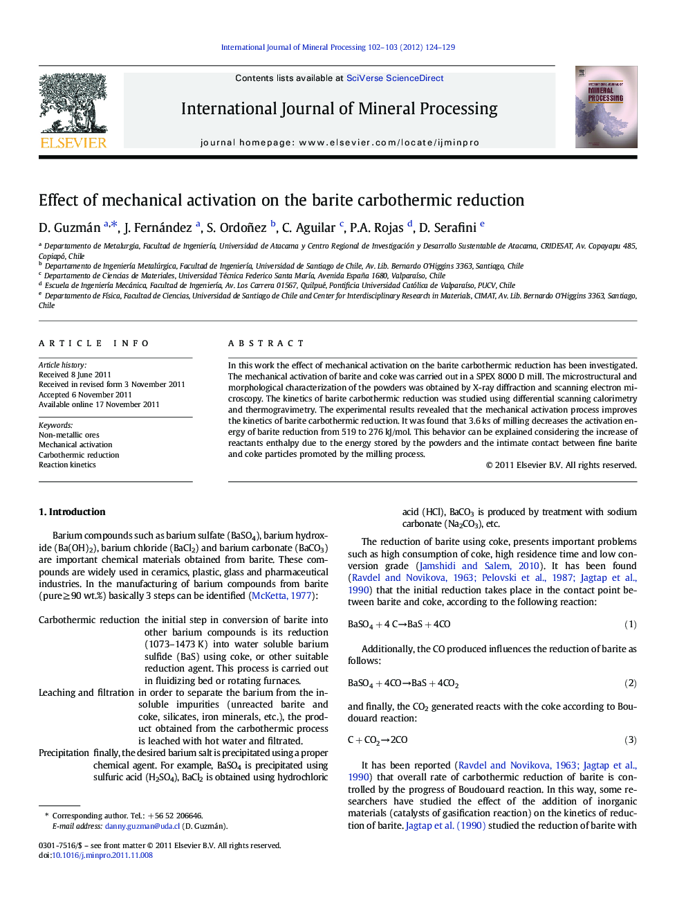 Effect of mechanical activation on the barite carbothermic reduction