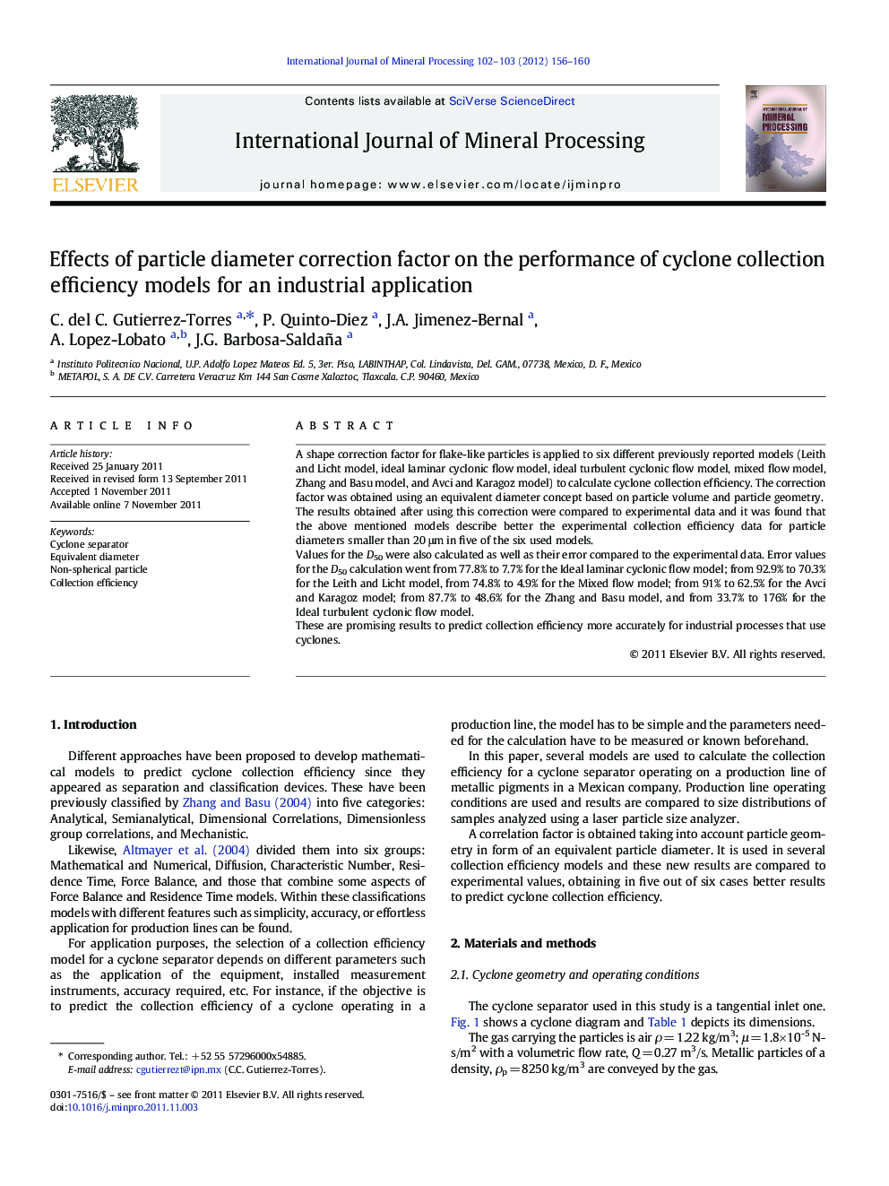 Effects of particle diameter correction factor on the performance of cyclone collection efficiency models for an industrial application