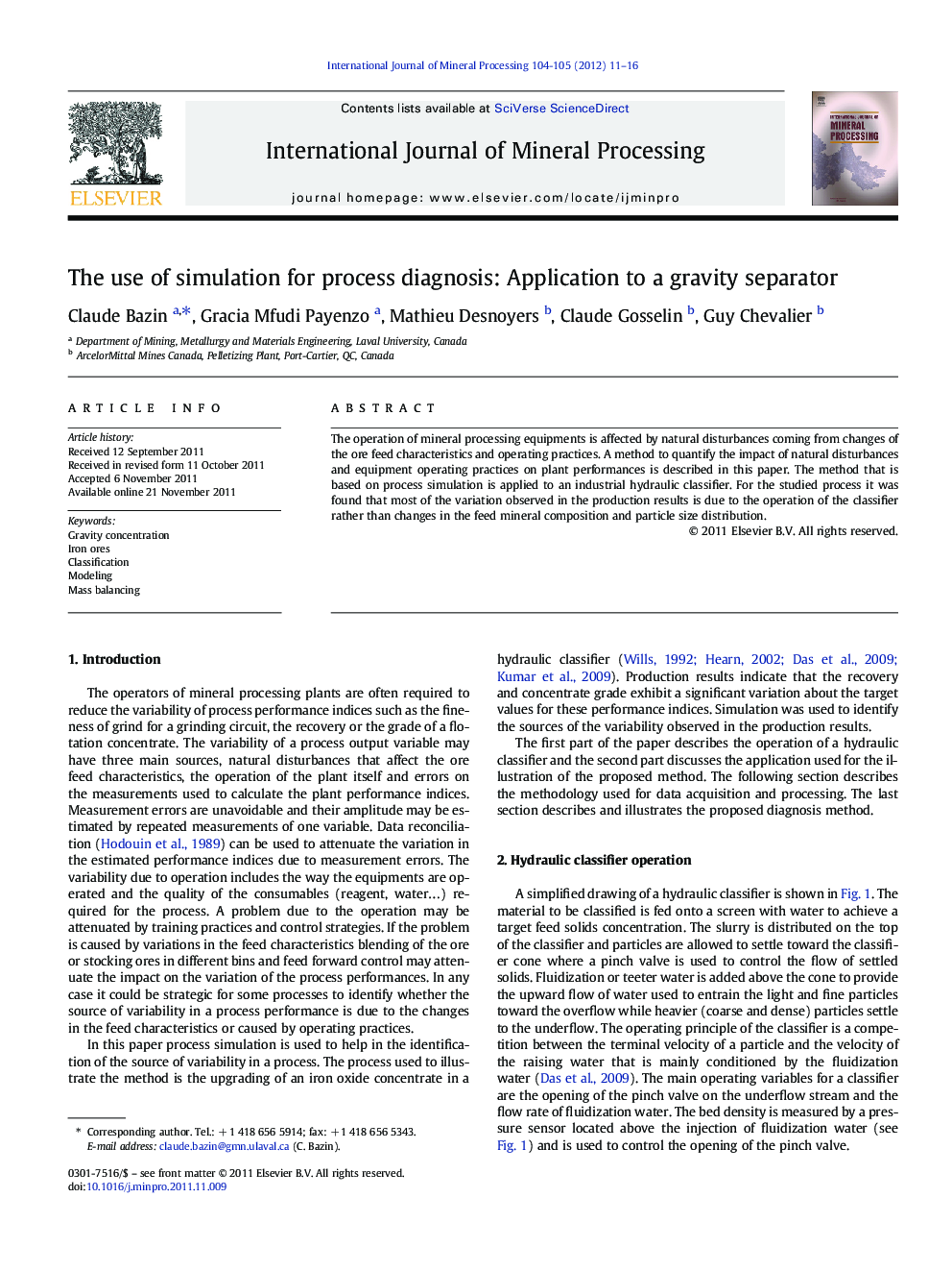 The use of simulation for process diagnosis: Application to a gravity separator