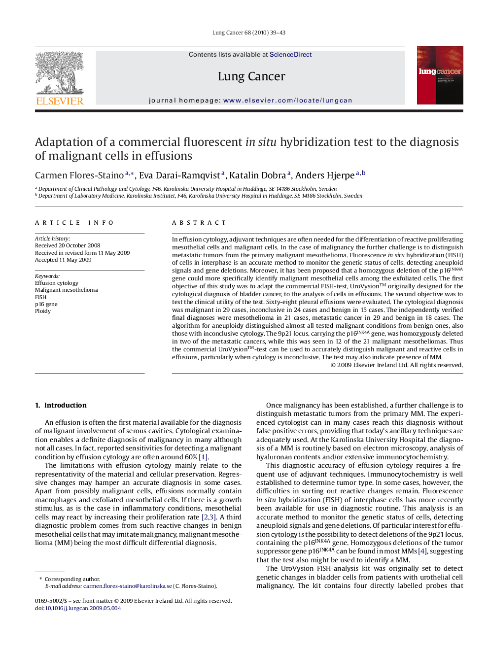 Adaptation of a commercial fluorescent in situ hybridization test to the diagnosis of malignant cells in effusions