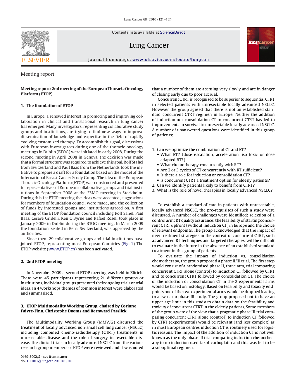Meeting report: 2nd meeting of the European Thoracic Oncology Platform (ETOP)