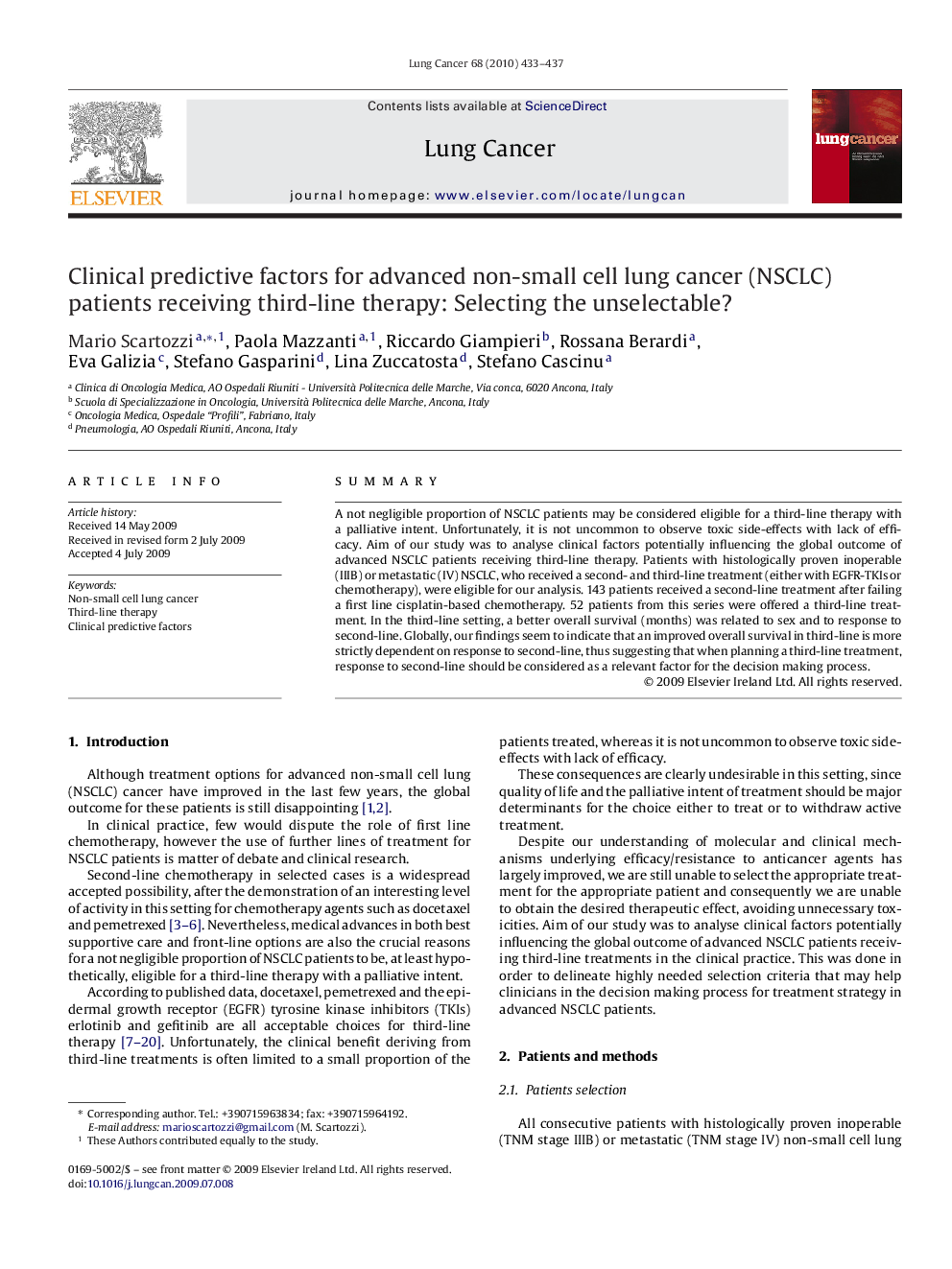 Clinical predictive factors for advanced non-small cell lung cancer (NSCLC) patients receiving third-line therapy: Selecting the unselectable?