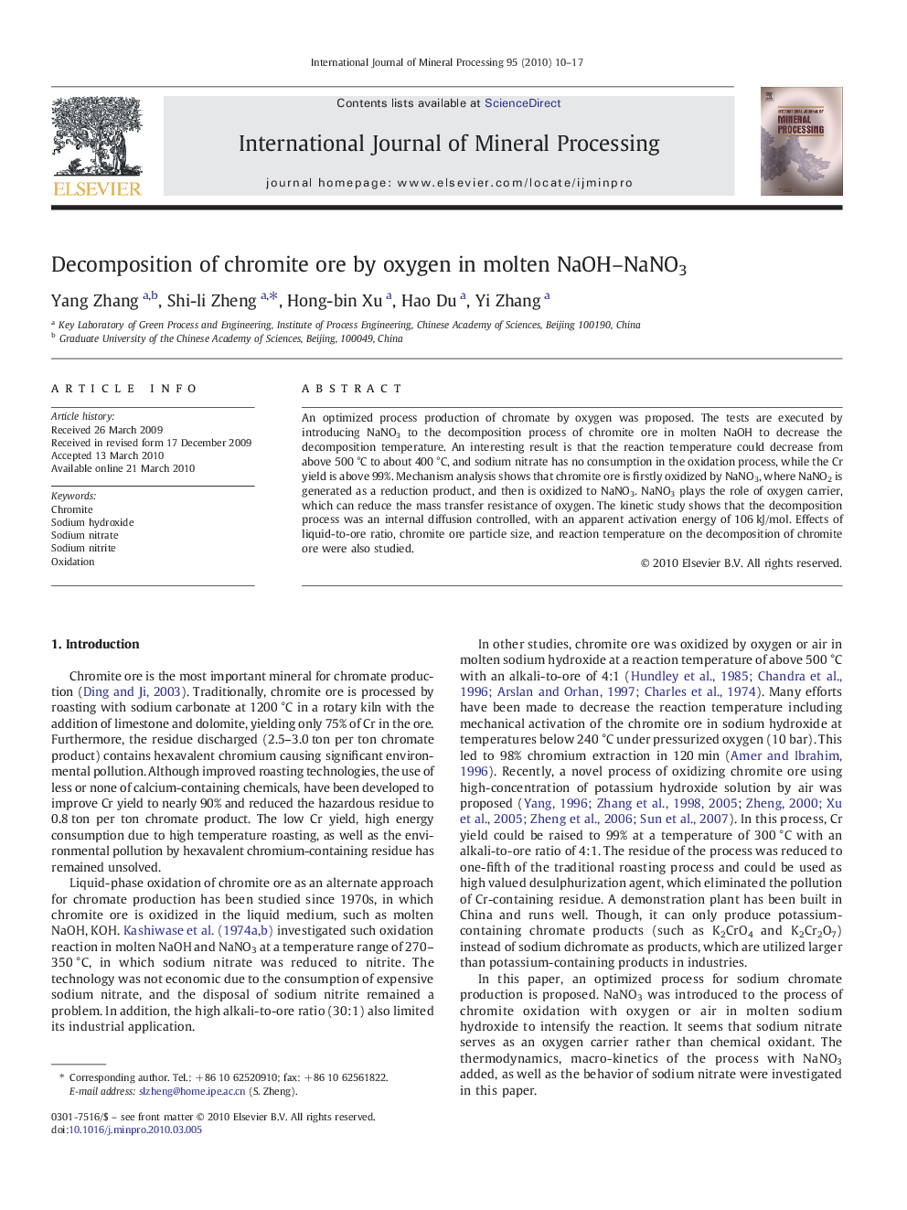 Decomposition of chromite ore by oxygen in molten NaOH–NaNO3