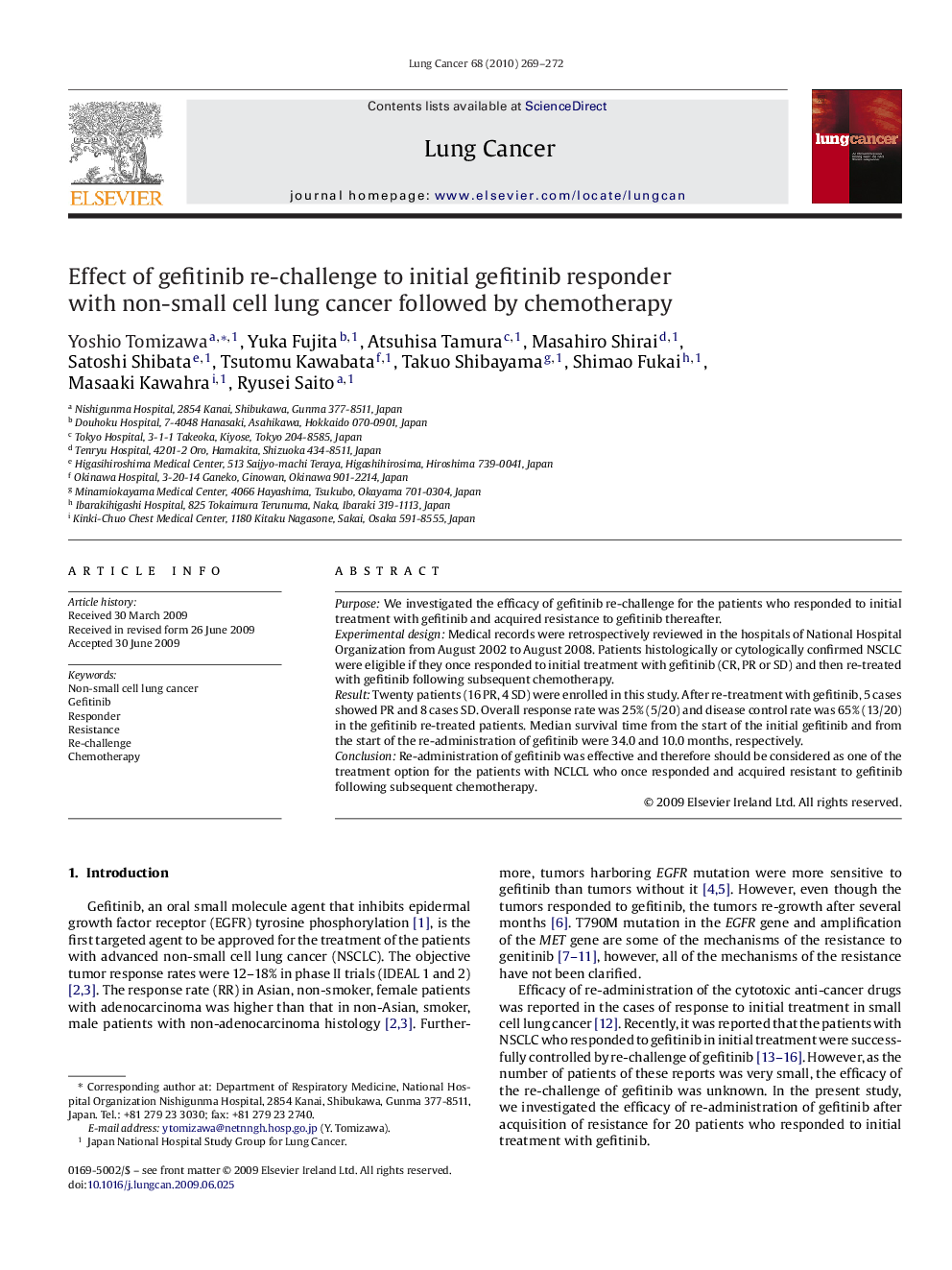 Effect of gefitinib re-challenge to initial gefitinib responder with non-small cell lung cancer followed by chemotherapy