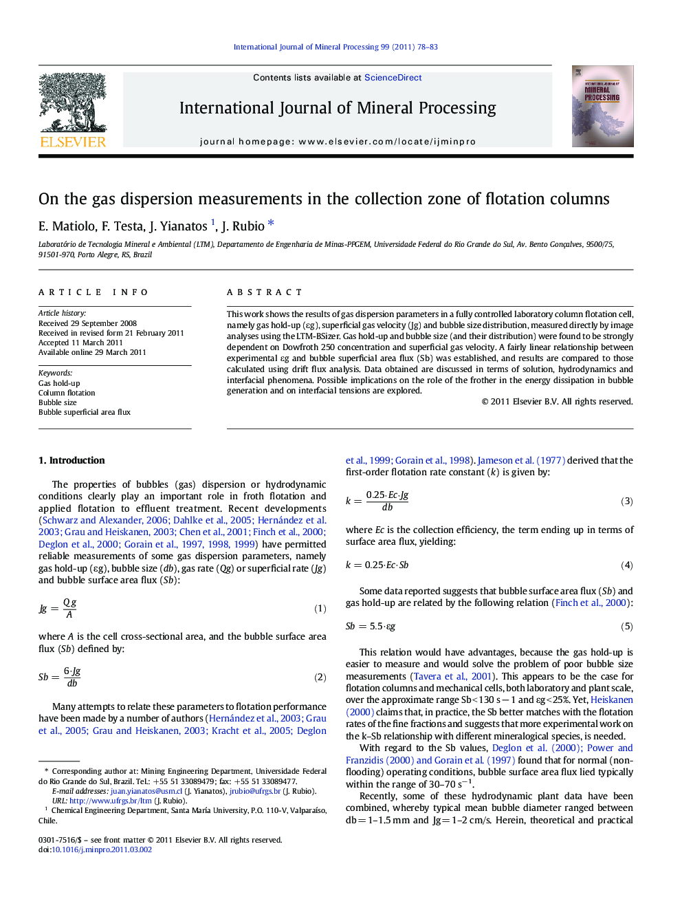 On the gas dispersion measurements in the collection zone of flotation columns