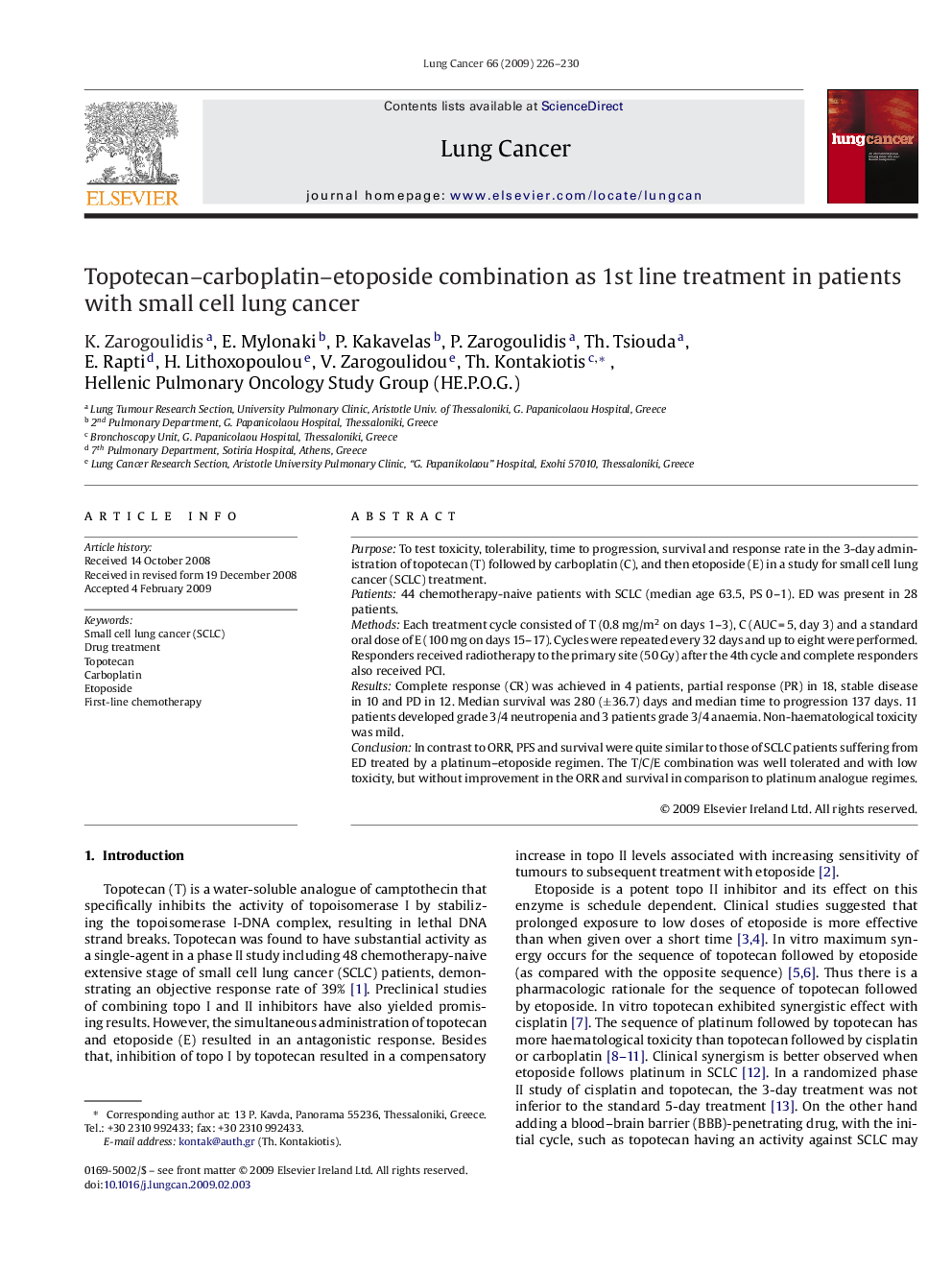 Topotecan–carboplatin–etoposide combination as 1st line treatment in patients with small cell lung cancer