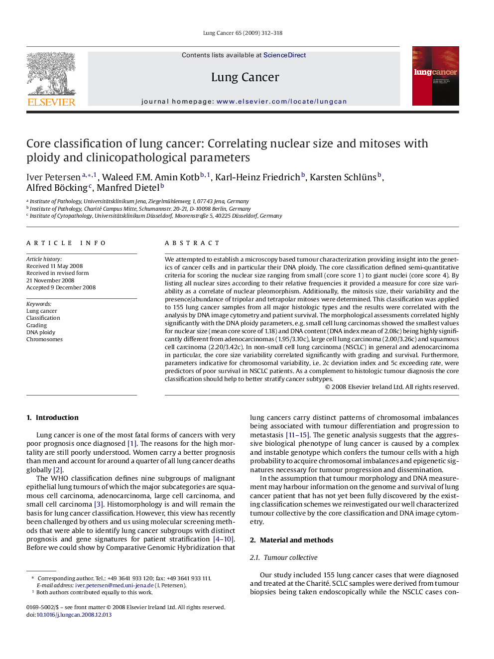 Core classification of lung cancer: Correlating nuclear size and mitoses with ploidy and clinicopathological parameters