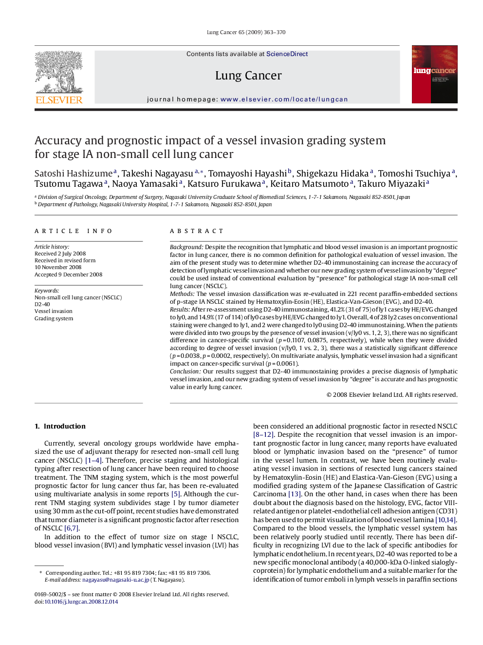 Accuracy and prognostic impact of a vessel invasion grading system for stage IA non-small cell lung cancer