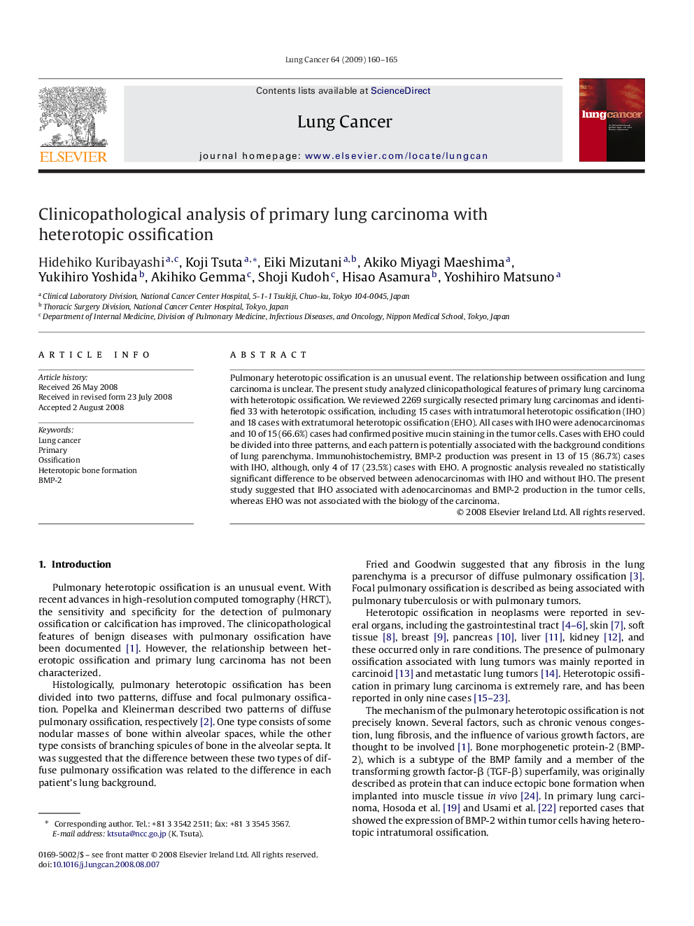 Clinicopathological analysis of primary lung carcinoma with heterotopic ossification