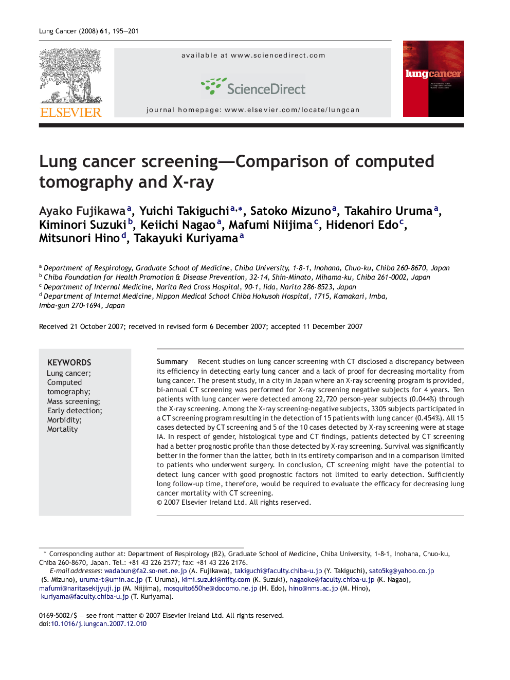 Lung cancer screening—Comparison of computed tomography and X-ray