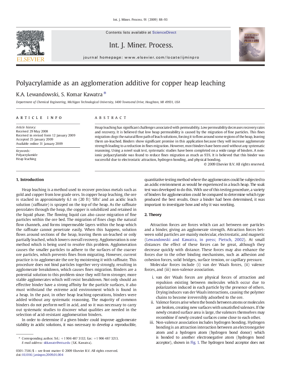 Polyacrylamide as an agglomeration additive for copper heap leaching