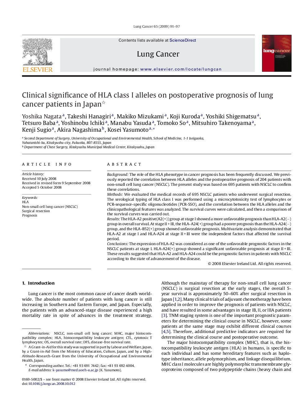 Clinical significance of HLA class I alleles on postoperative prognosis of lung cancer patients in Japan 