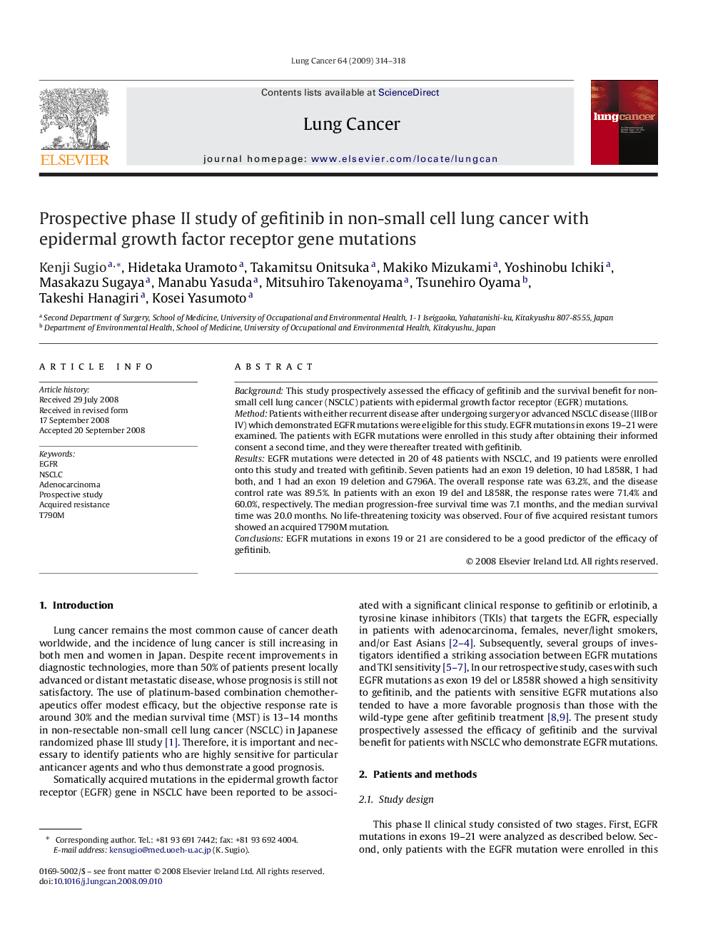 Prospective phase II study of gefitinib in non-small cell lung cancer with epidermal growth factor receptor gene mutations