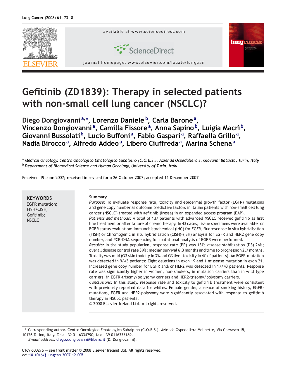 Gefitinib (ZD1839): Therapy in selected patients with non-small cell lung cancer (NSCLC)?