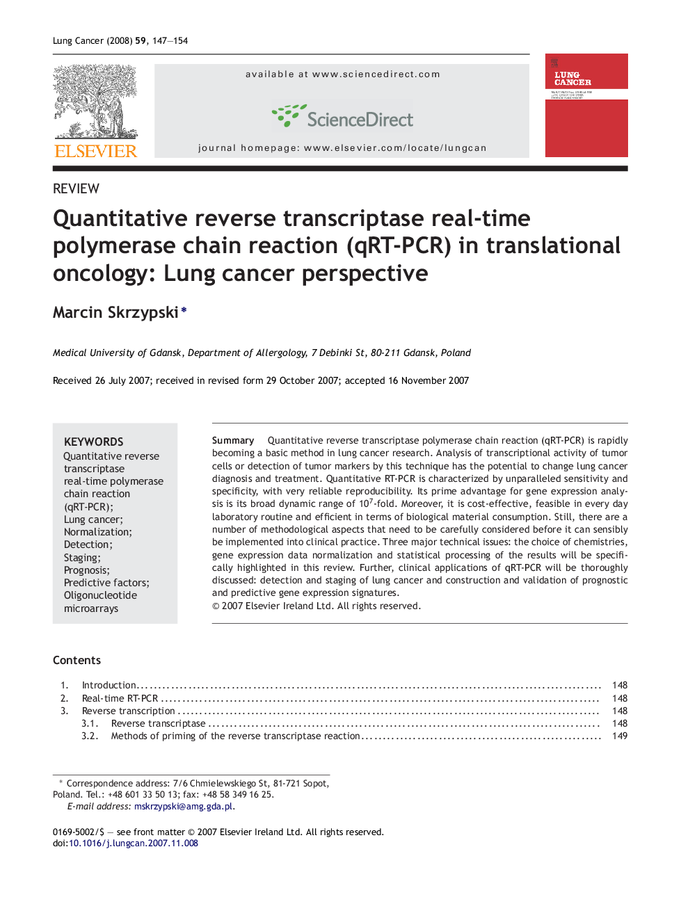 Quantitative reverse transcriptase real-time polymerase chain reaction (qRT-PCR) in translational oncology: Lung cancer perspective