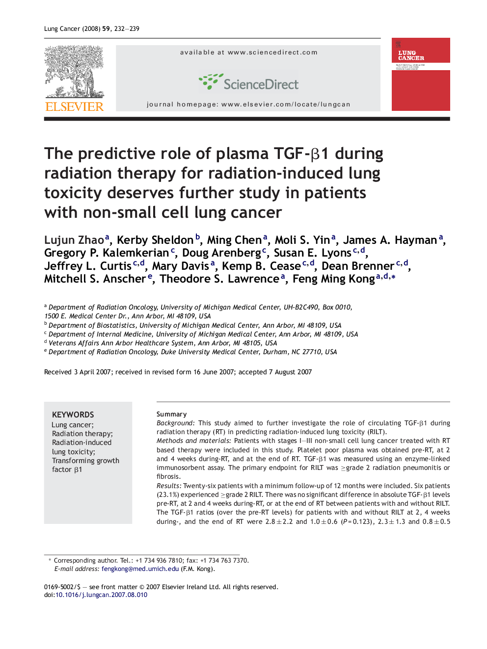 The predictive role of plasma TGF-β1 during radiation therapy for radiation-induced lung toxicity deserves further study in patients with non-small cell lung cancer