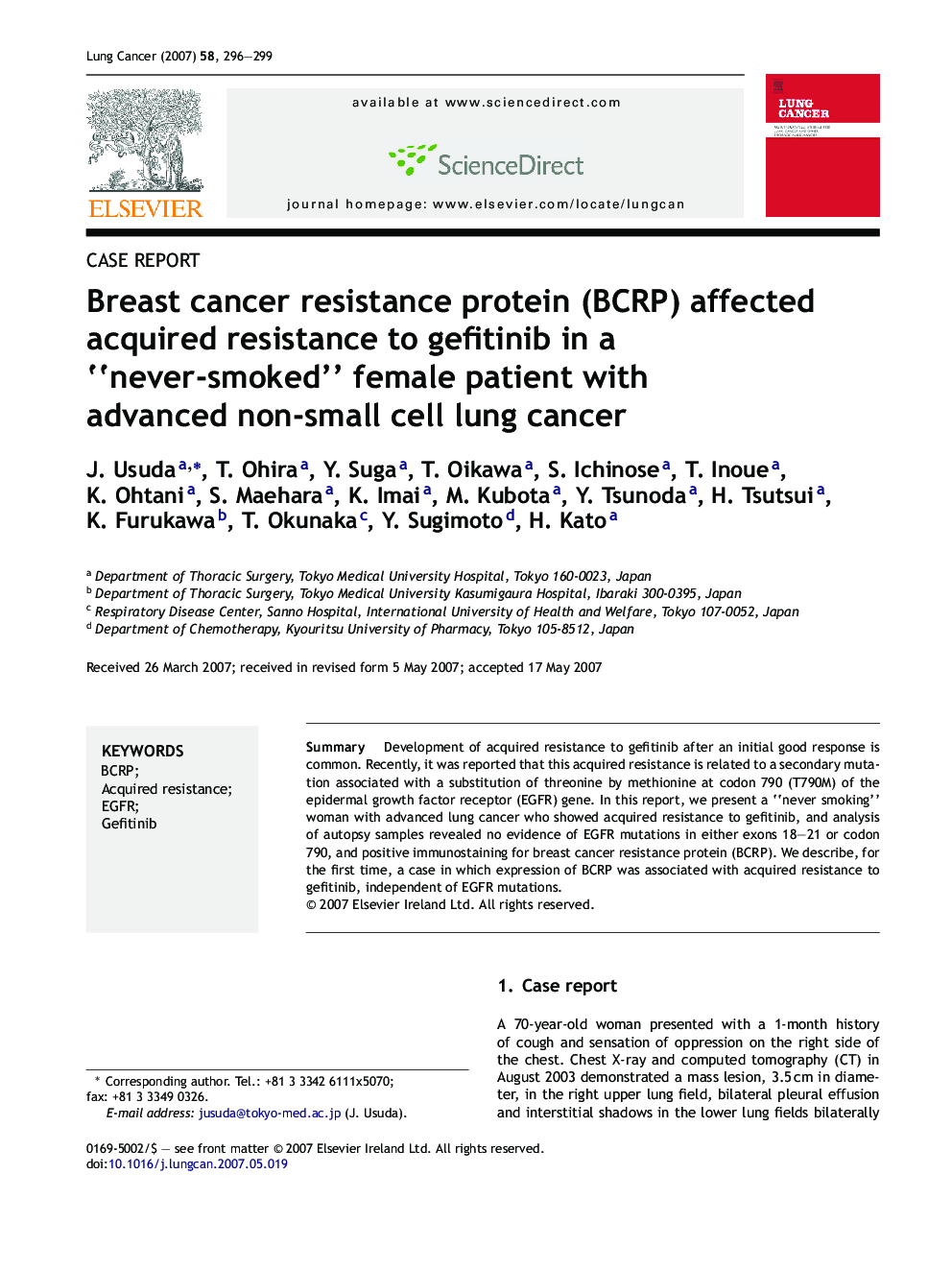 Breast cancer resistance protein (BCRP) affected acquired resistance to gefitinib in a “never-smoked” female patient with advanced non-small cell lung cancer