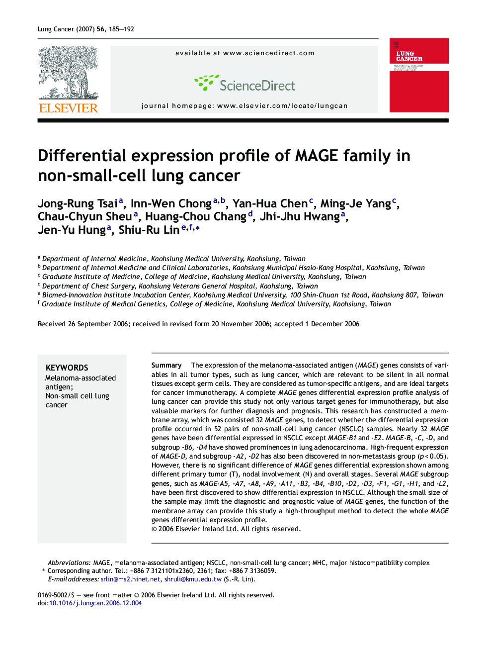 Differential expression profile of MAGE family in non-small-cell lung cancer