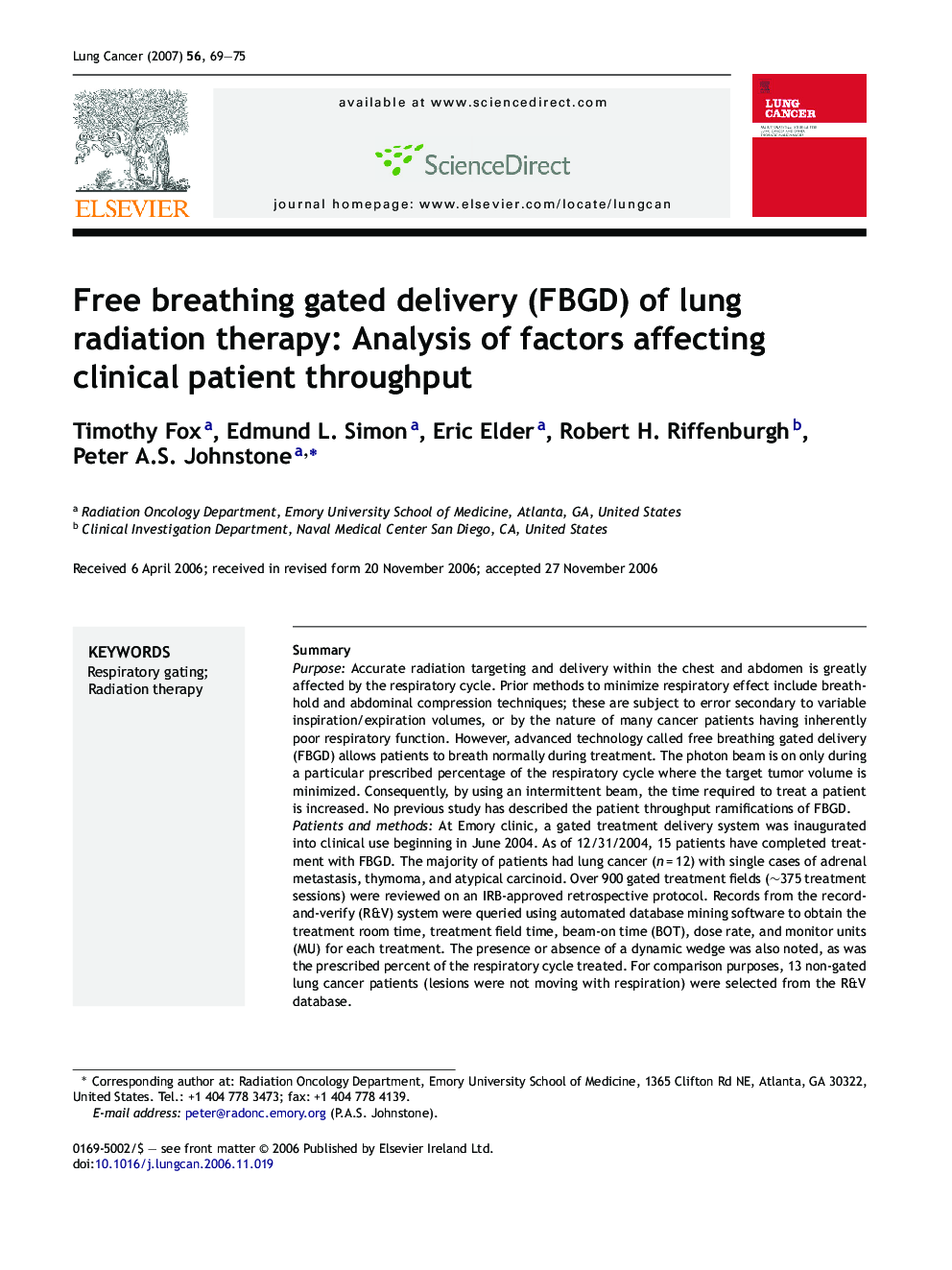 Free breathing gated delivery (FBGD) of lung radiation therapy: Analysis of factors affecting clinical patient throughput