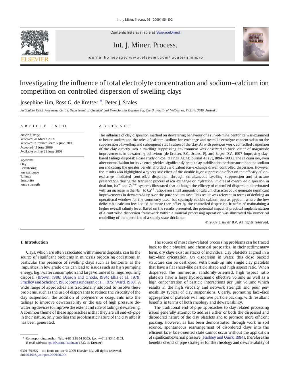 Investigating the influence of total electrolyte concentration and sodium–calcium ion competition on controlled dispersion of swelling clays