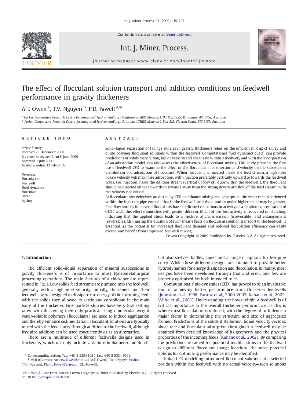 The effect of flocculant solution transport and addition conditions on feedwell performance in gravity thickeners