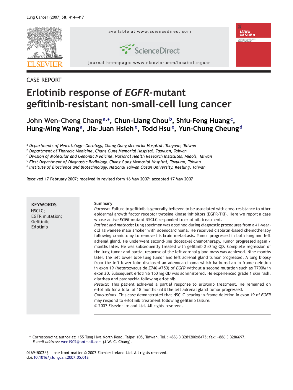 Erlotinib response of EGFR-mutant gefitinib-resistant non-small-cell lung cancer