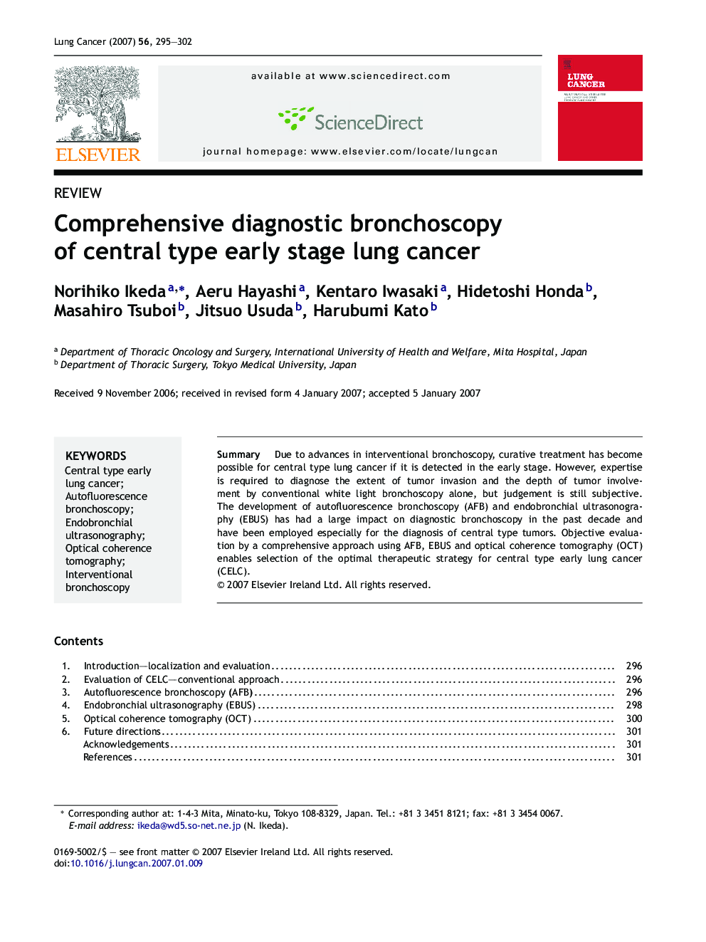 Comprehensive diagnostic bronchoscopy of central type early stage lung cancer
