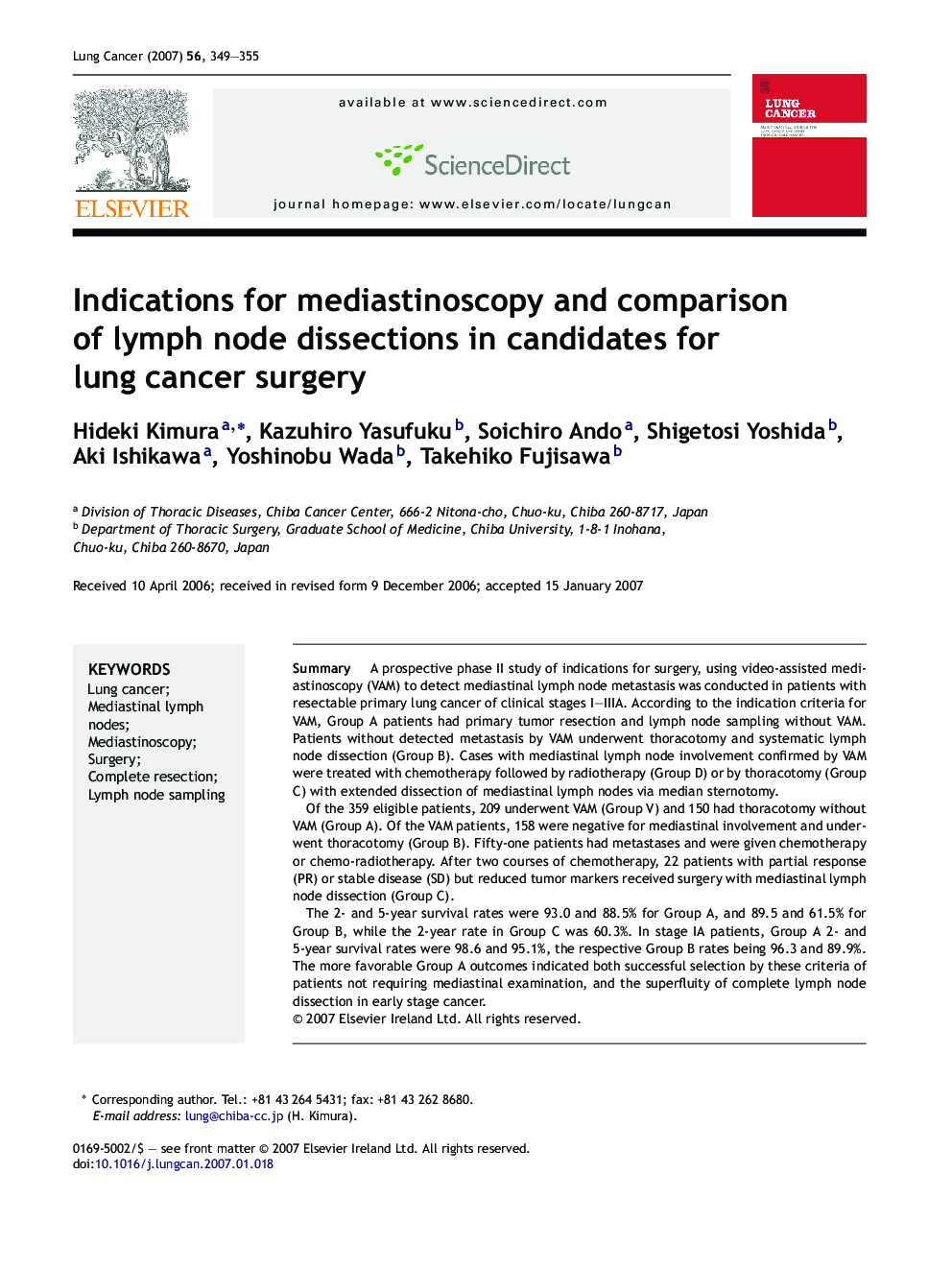 Indications for mediastinoscopy and comparison of lymph node dissections in candidates for lung cancer surgery