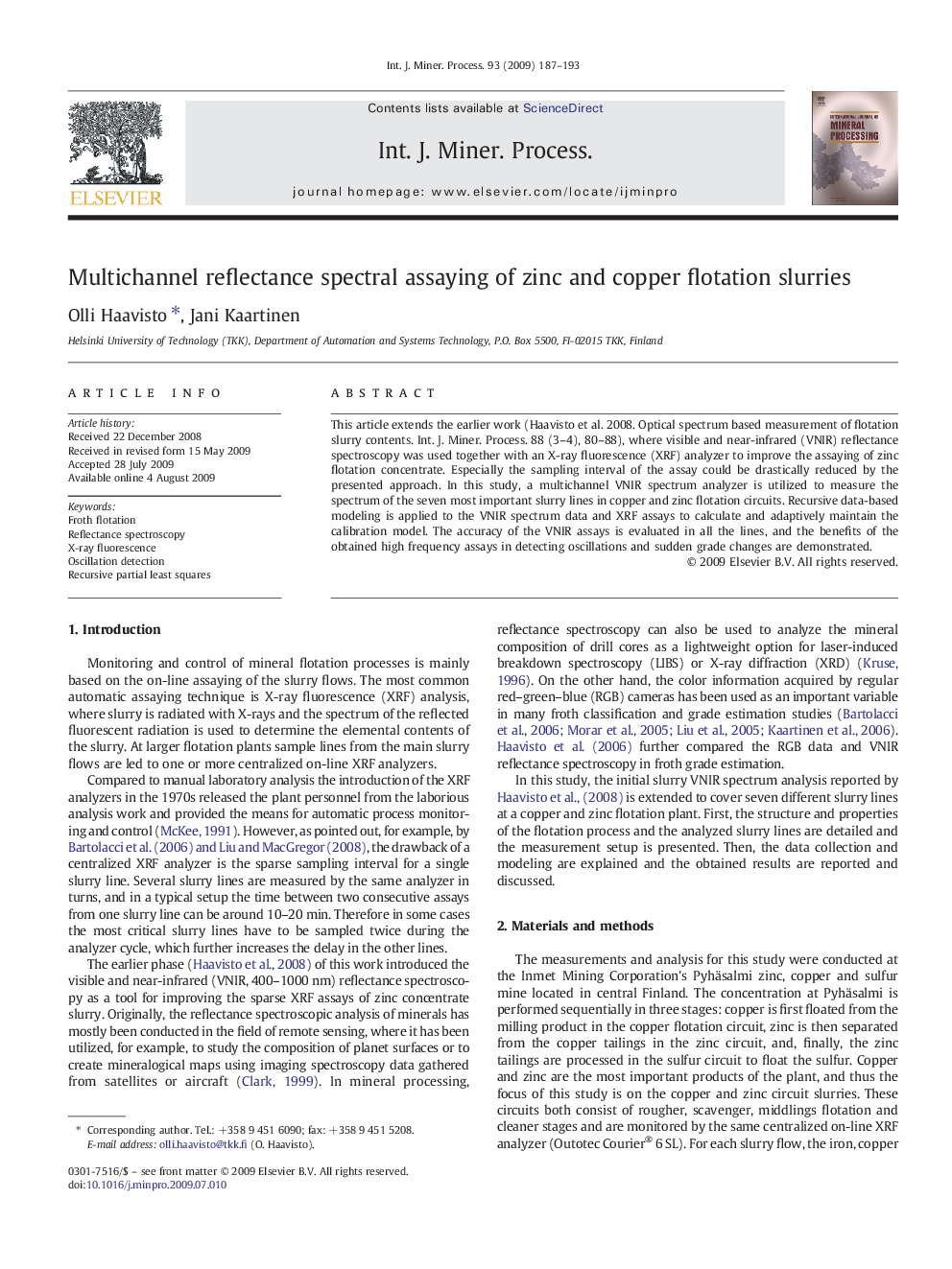 Multichannel reflectance spectral assaying of zinc and copper flotation slurries