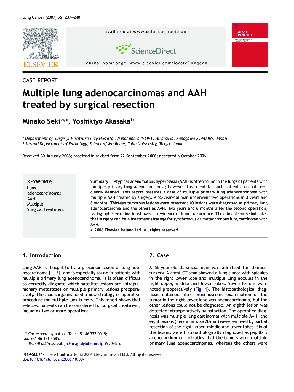 Multiple lung adenocarcinomas and AAH treated by surgical resection