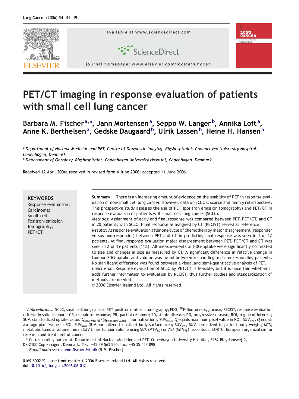 PET/CT imaging in response evaluation of patients with small cell lung cancer