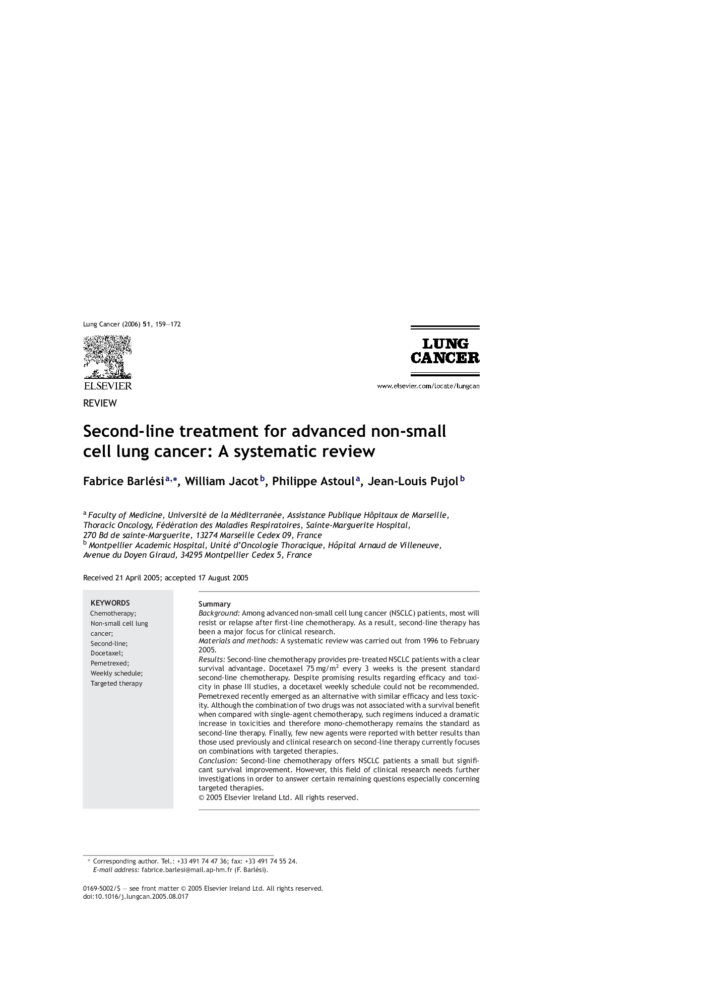 Second-line treatment for advanced non-small cell lung cancer: A systematic review