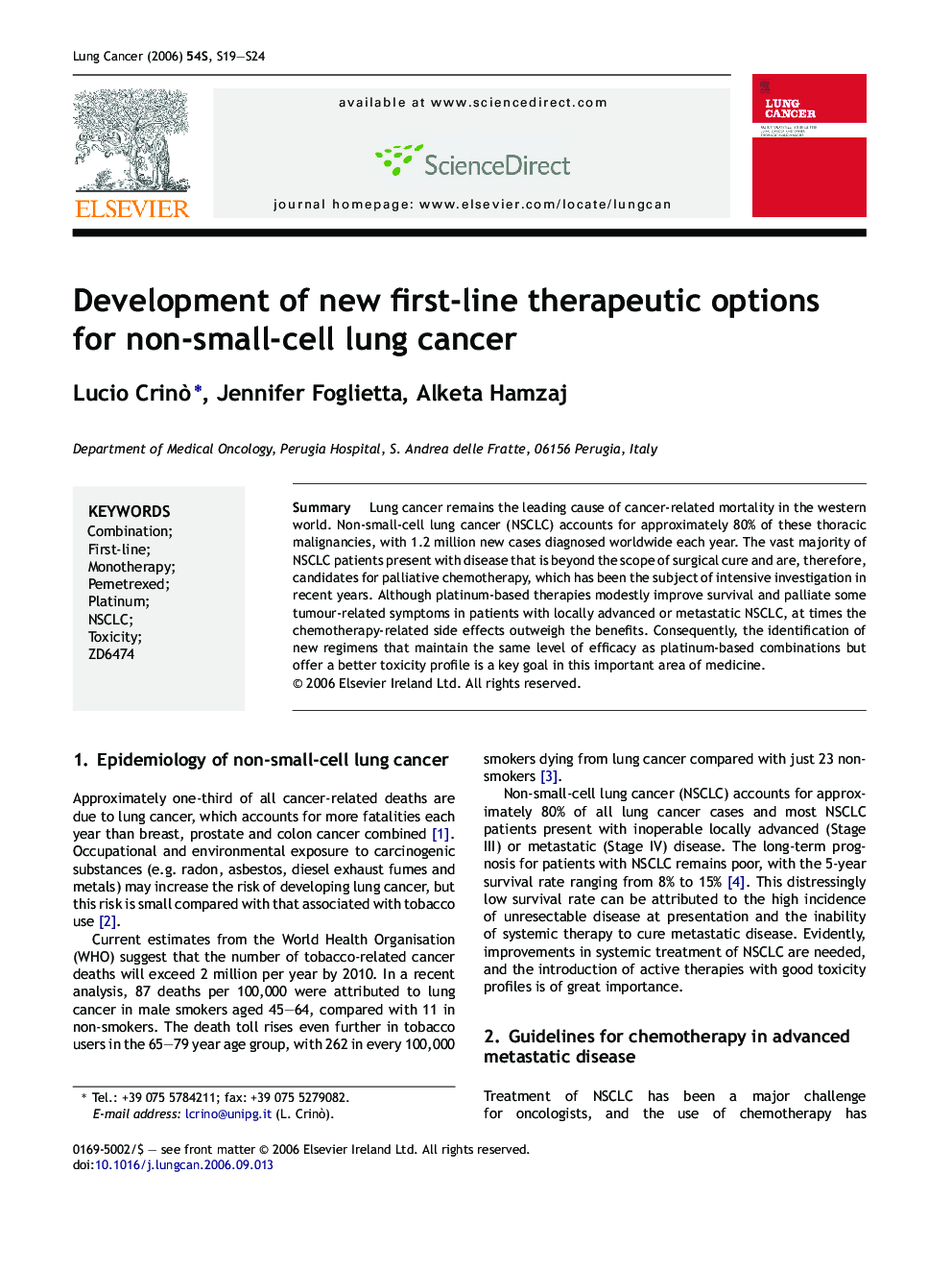 Development of new first-line therapeutic options for non-small-cell lung cancer