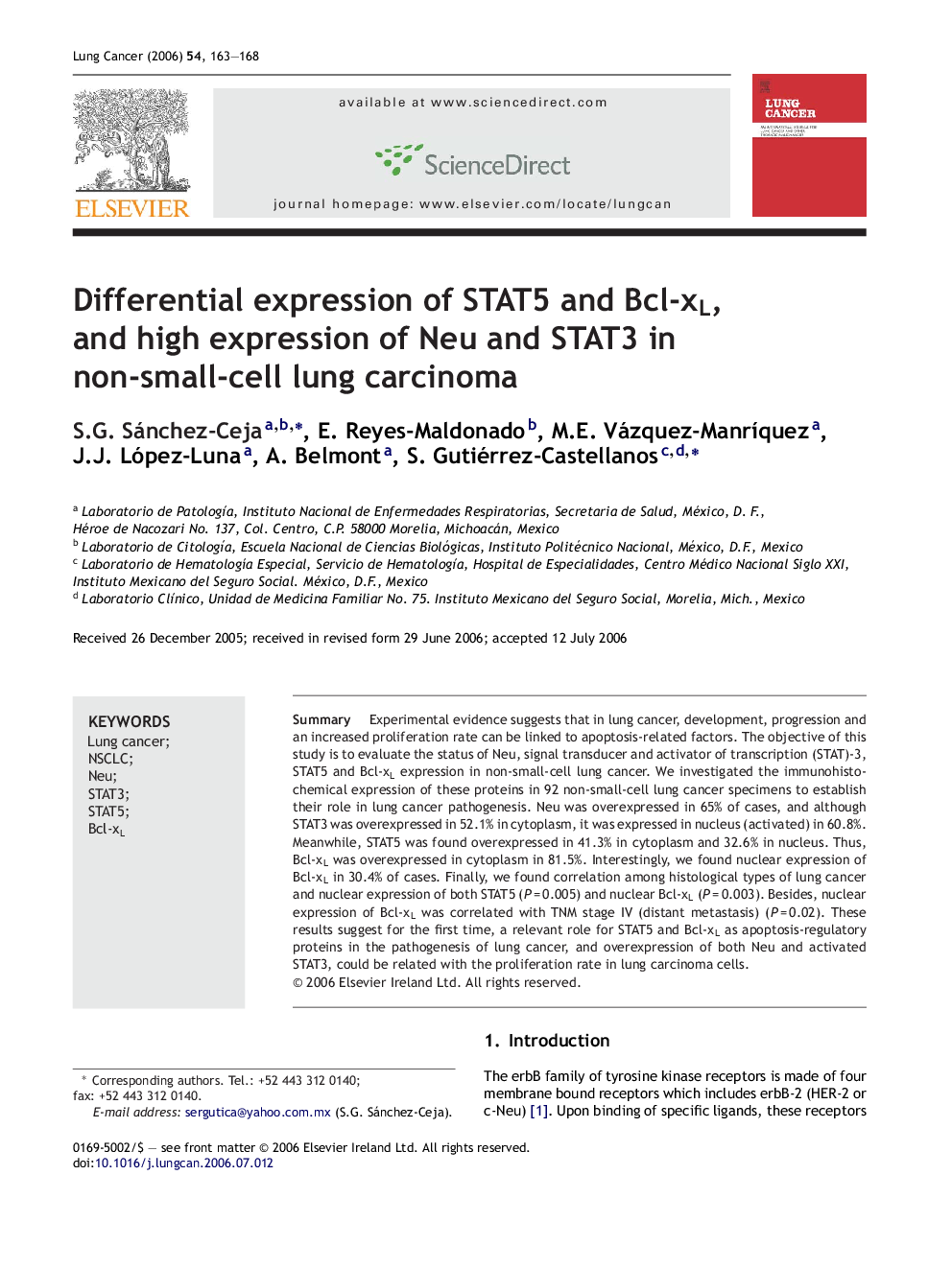 Differential expression of STAT5 and Bcl-xL, and high expression of Neu and STAT3 in non-small-cell lung carcinoma