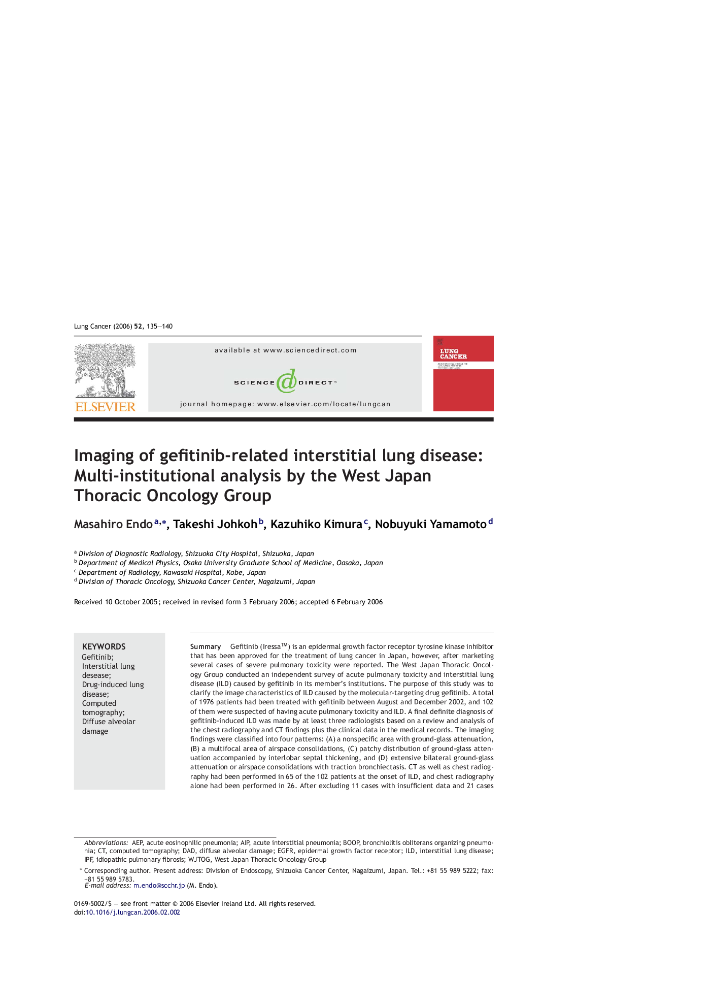 Imaging of gefitinib-related interstitial lung disease: Multi-institutional analysis by the West Japan Thoracic Oncology Group