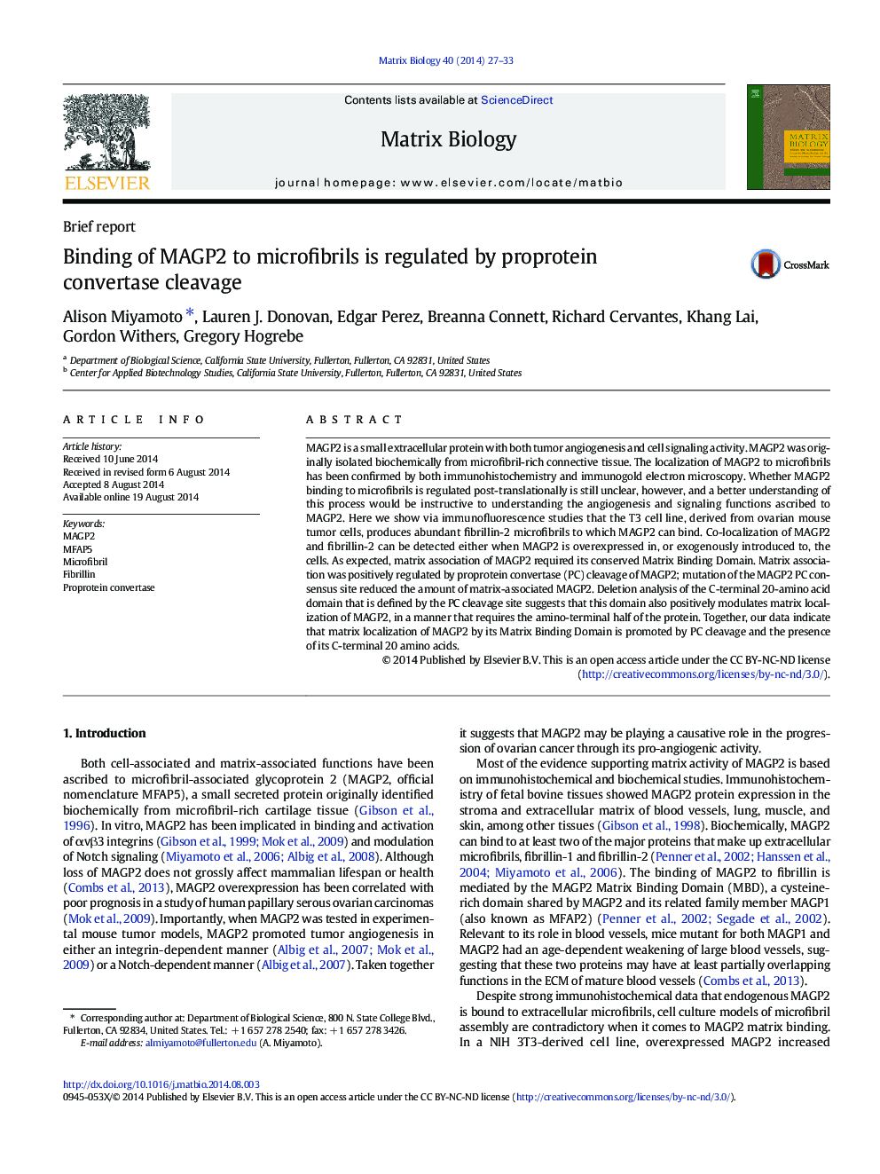 Binding of MAGP2 to microfibrils is regulated by proprotein convertase cleavage