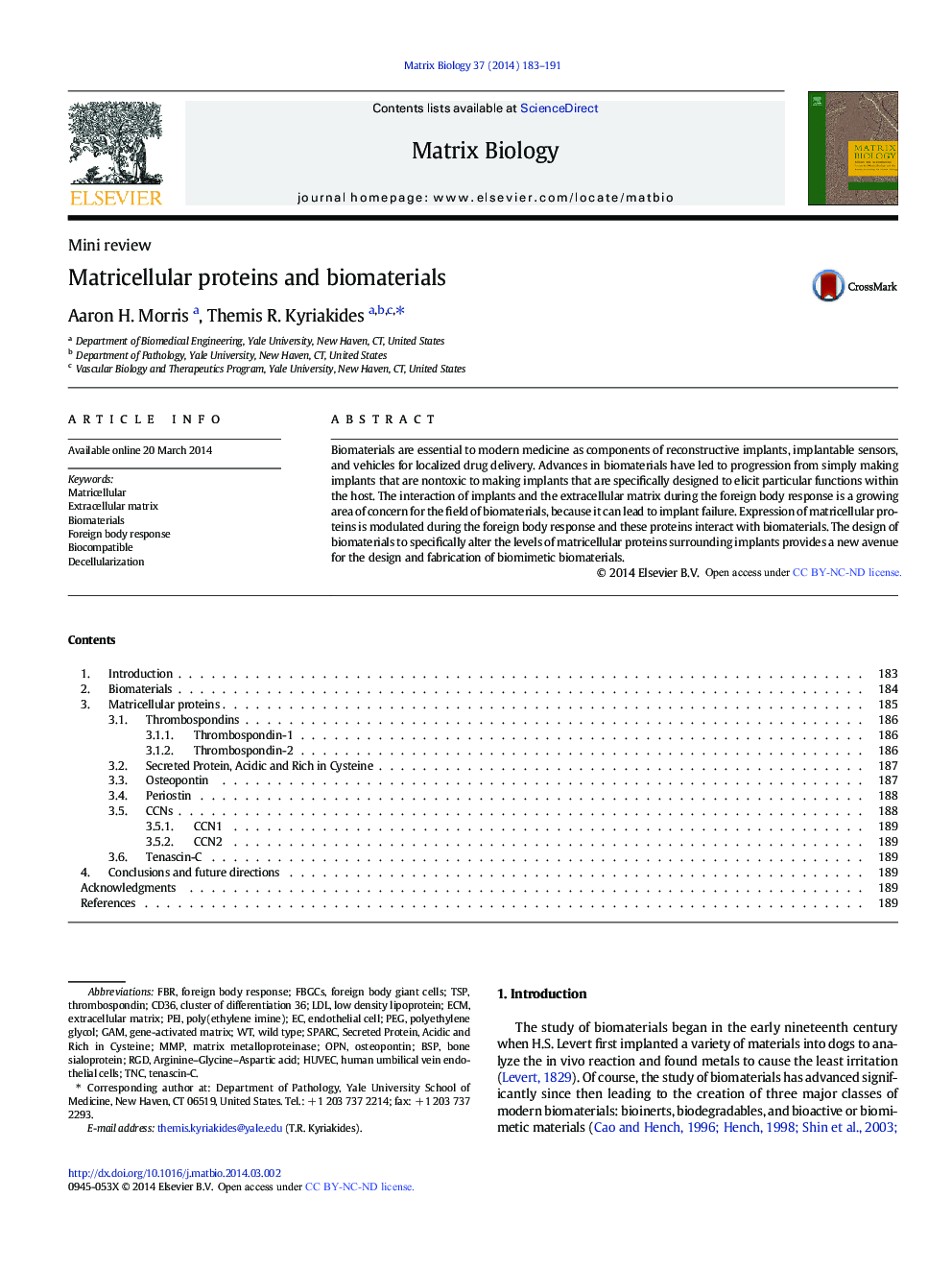 Matricellular proteins and biomaterials