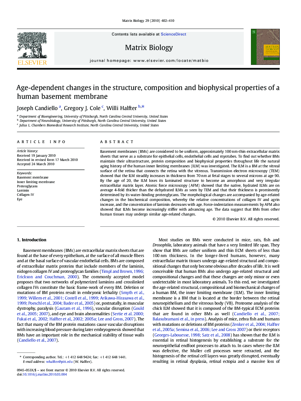 Age-dependent changes in the structure, composition and biophysical properties of a human basement membrane