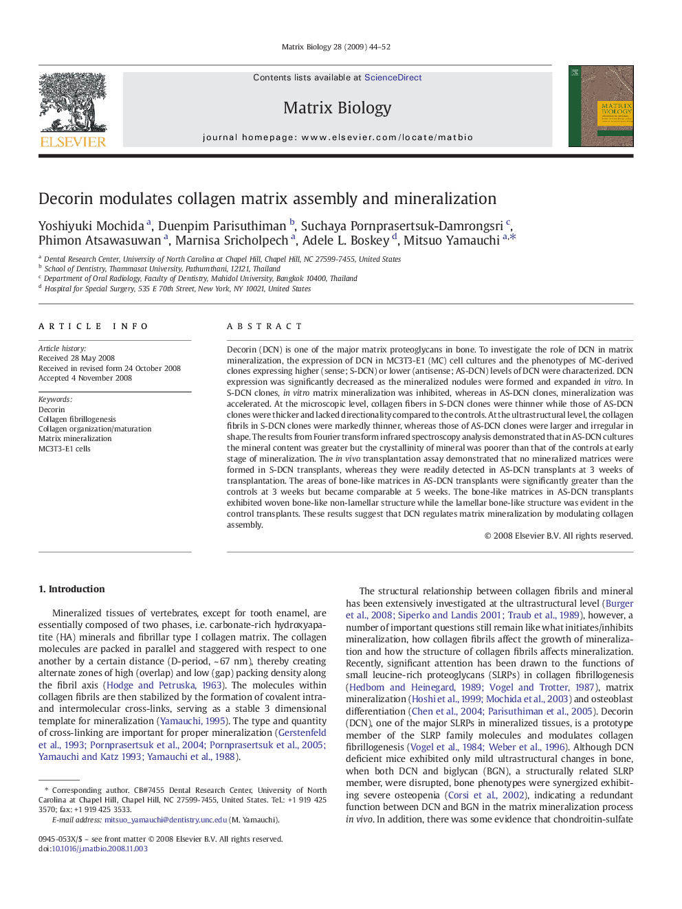 Decorin modulates collagen matrix assembly and mineralization