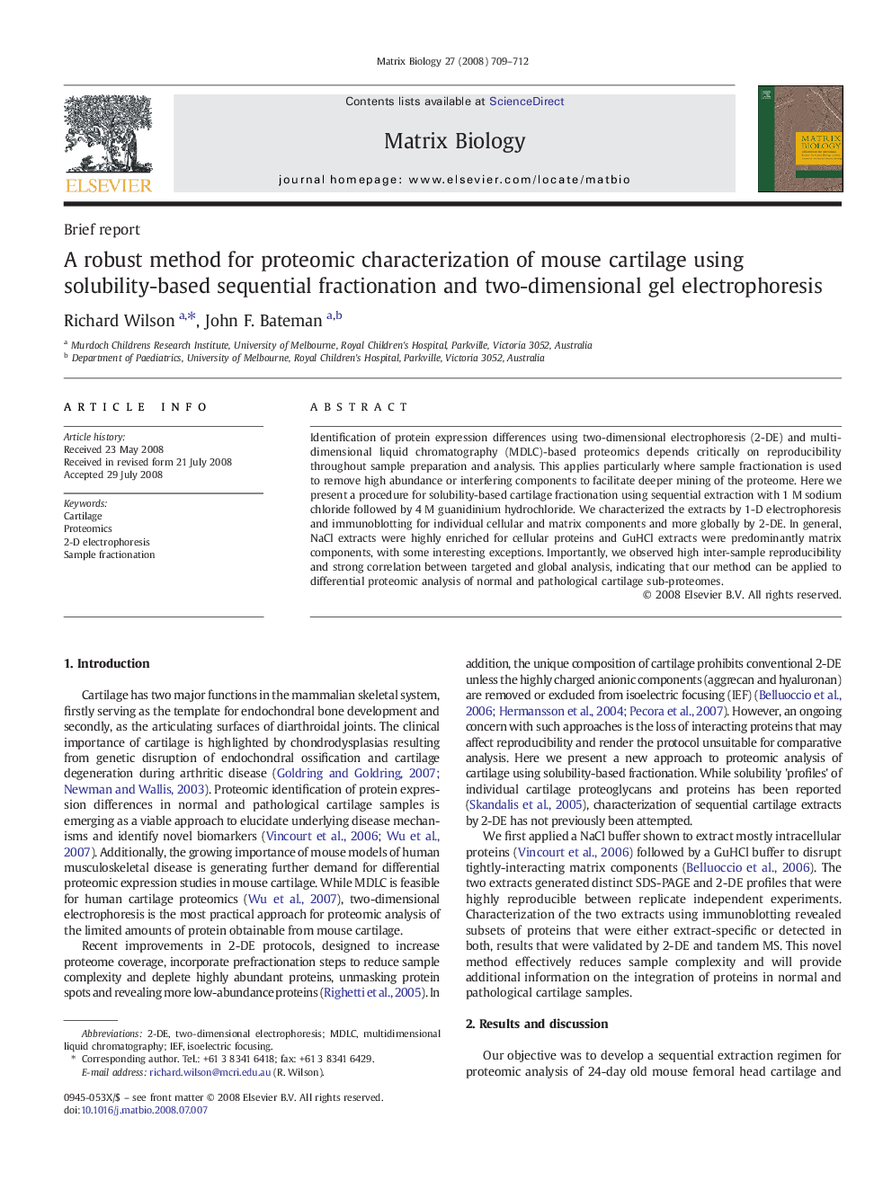 A robust method for proteomic characterization of mouse cartilage using solubility-based sequential fractionation and two-dimensional gel electrophoresis