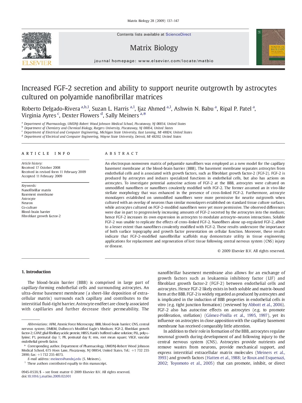 Increased FGF-2 secretion and ability to support neurite outgrowth by astrocytes cultured on polyamide nanofibrillar matrices