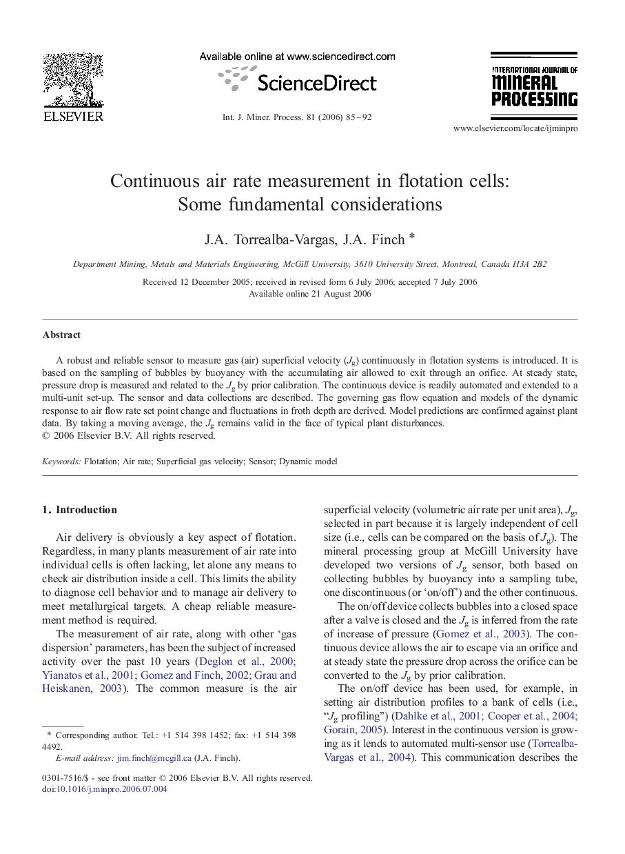 Continuous air rate measurement in flotation cells: Some fundamental considerations