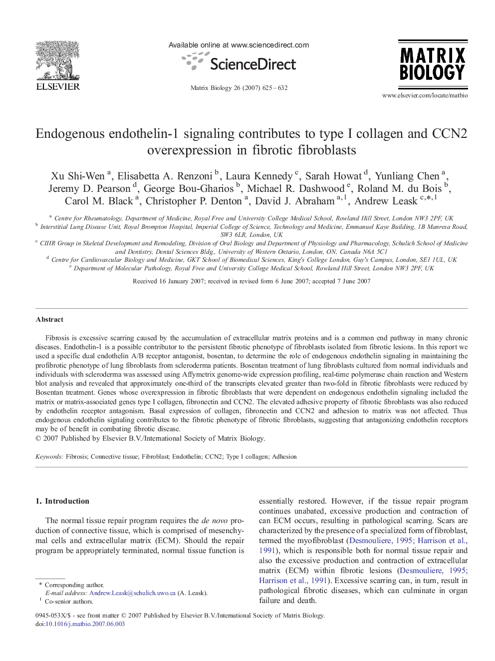 Endogenous endothelin-1 signaling contributes to type I collagen and CCN2 overexpression in fibrotic fibroblasts