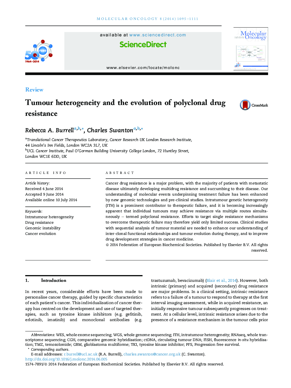 Tumour heterogeneity and the evolution of polyclonal drug resistance
