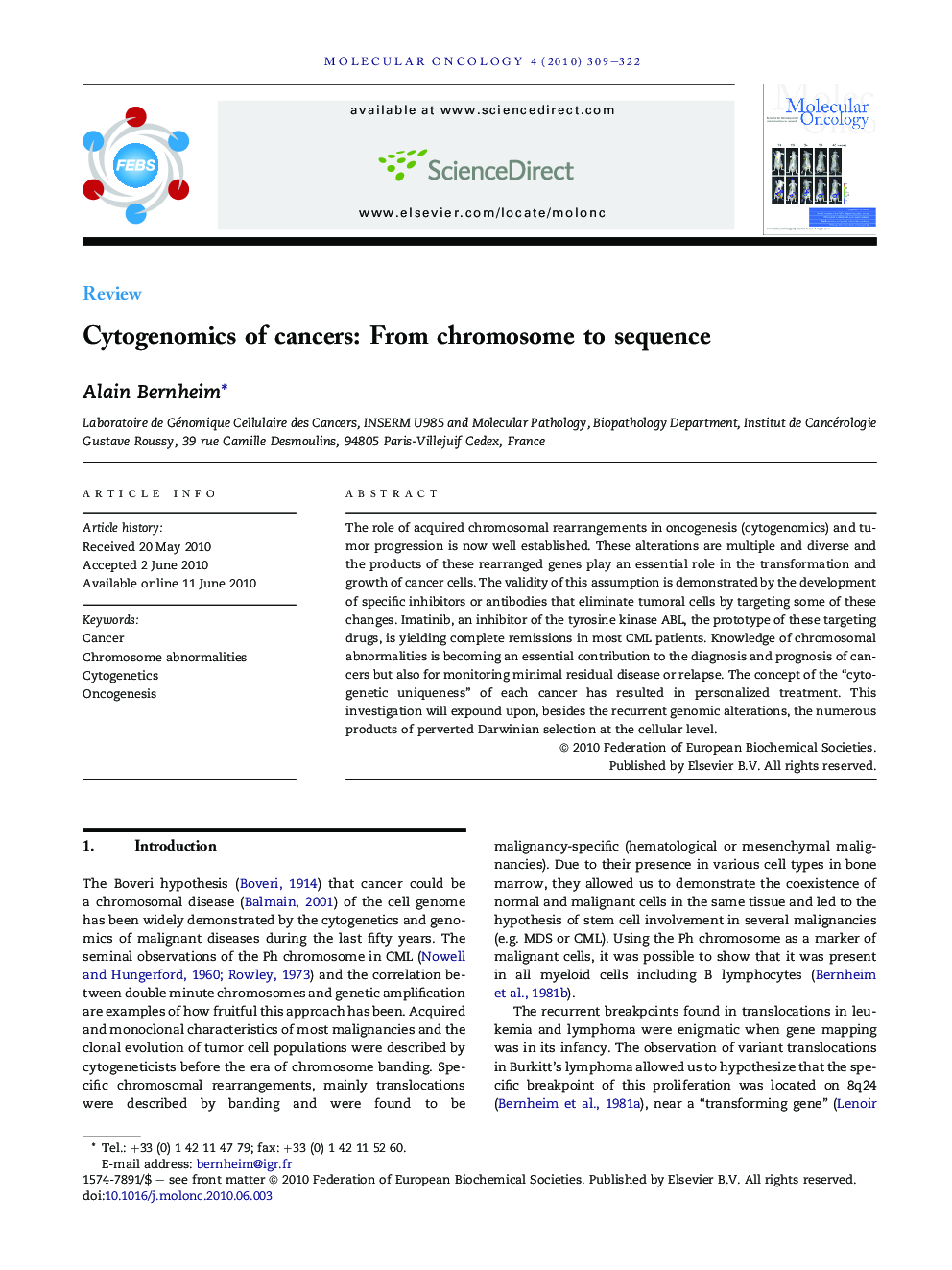 Cytogenomics of cancers: From chromosome to sequence